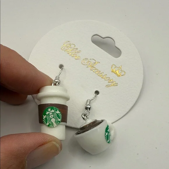 Starbucks White and Green Coffee Cup Earrings - Picture 2 of 5